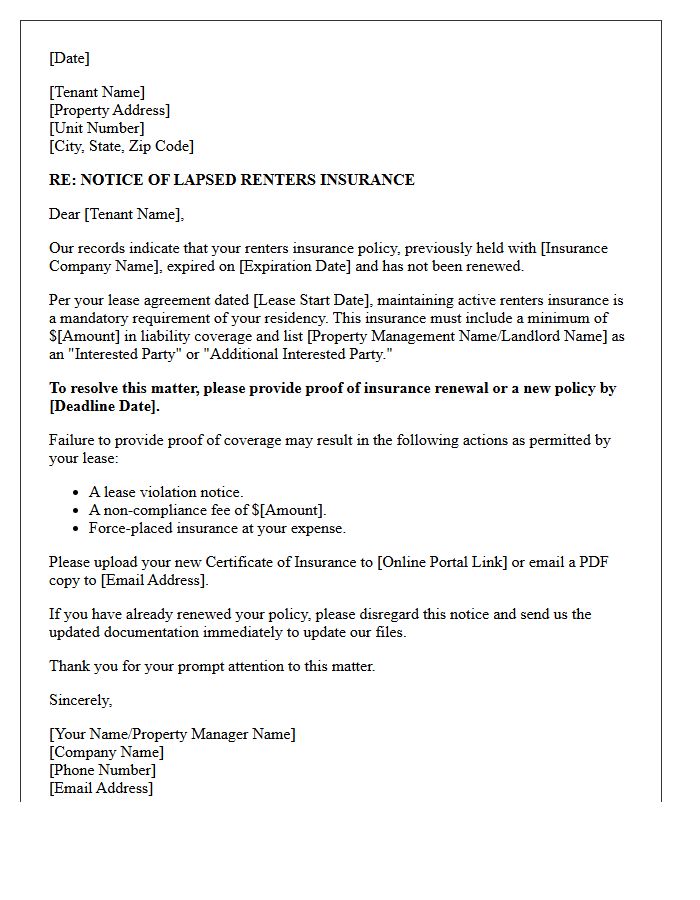 Lapsed Renters Insurance Policy Renewal Warning Letter