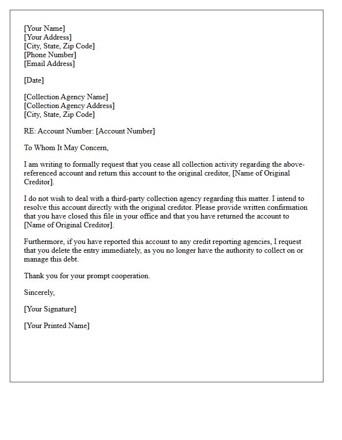 Account Return to Original Creditor Letter