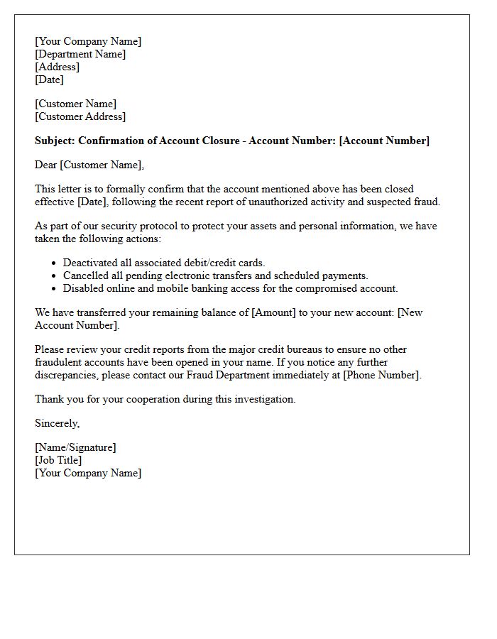 Confirmation of Account Closure Due to Fraud Letter