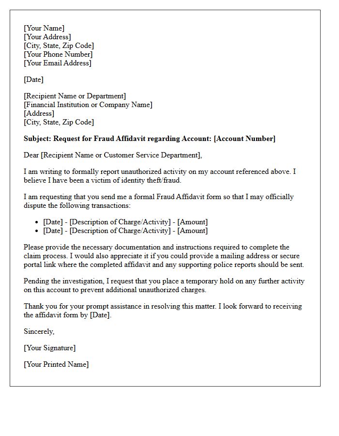 Fraud Affidavit Request Letter