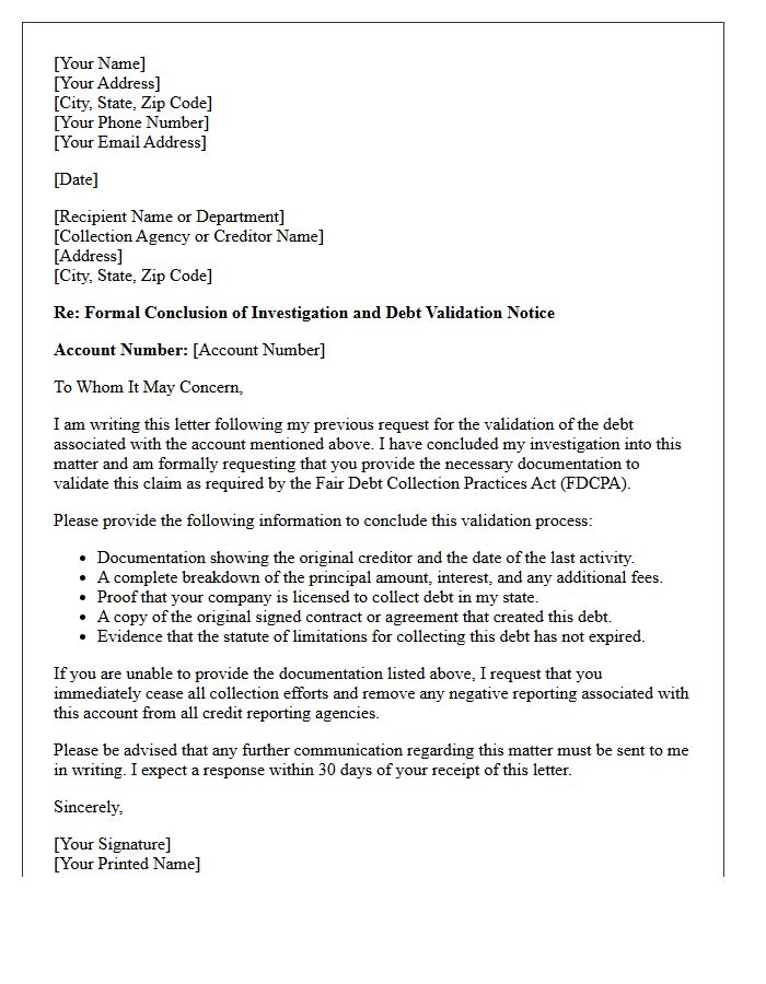 Investigation Conclusion and Debt Validation Letter
