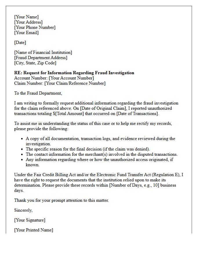 Request for Additional Fraud Investigation Information Letter