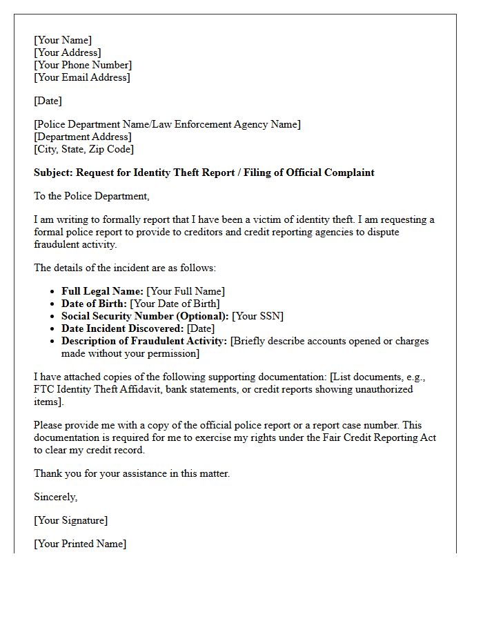 Request for Identity Theft Report Letter