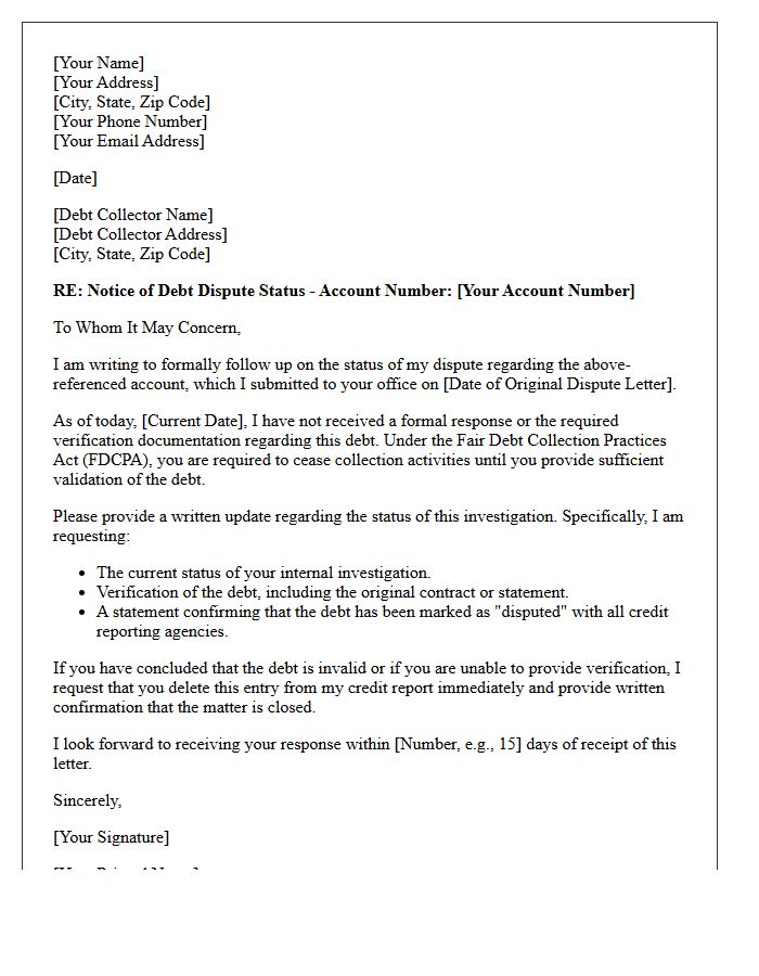 Consumer Debt Dispute Status Notification Letter