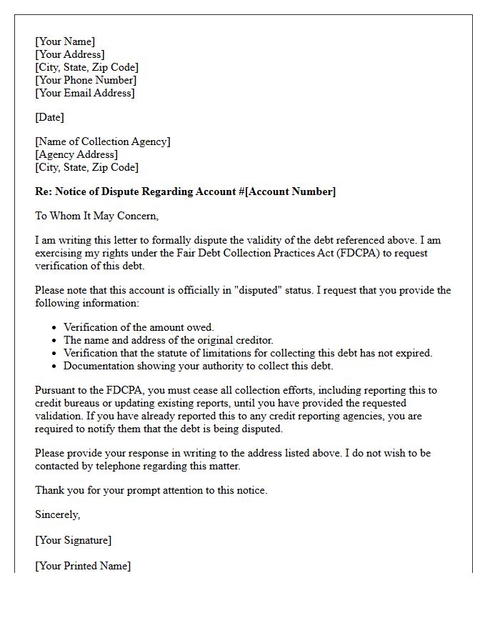 Debt Collection Notice Of Dispute Status Letter