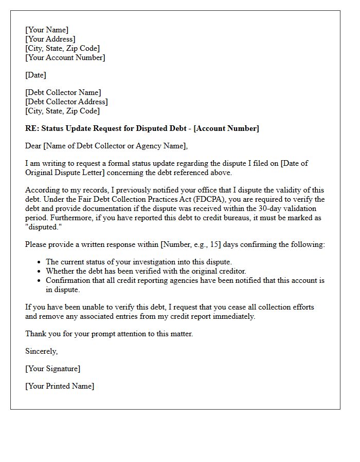 Status Update Notice For Disputed Debt Letter