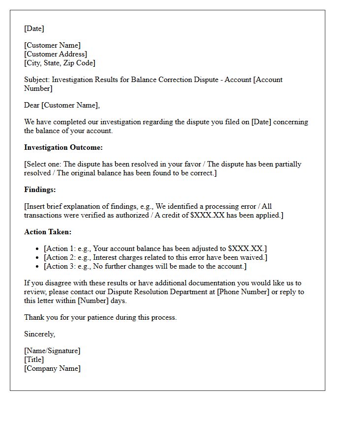 Balance Correction Dispute Investigation Results Notification Letter