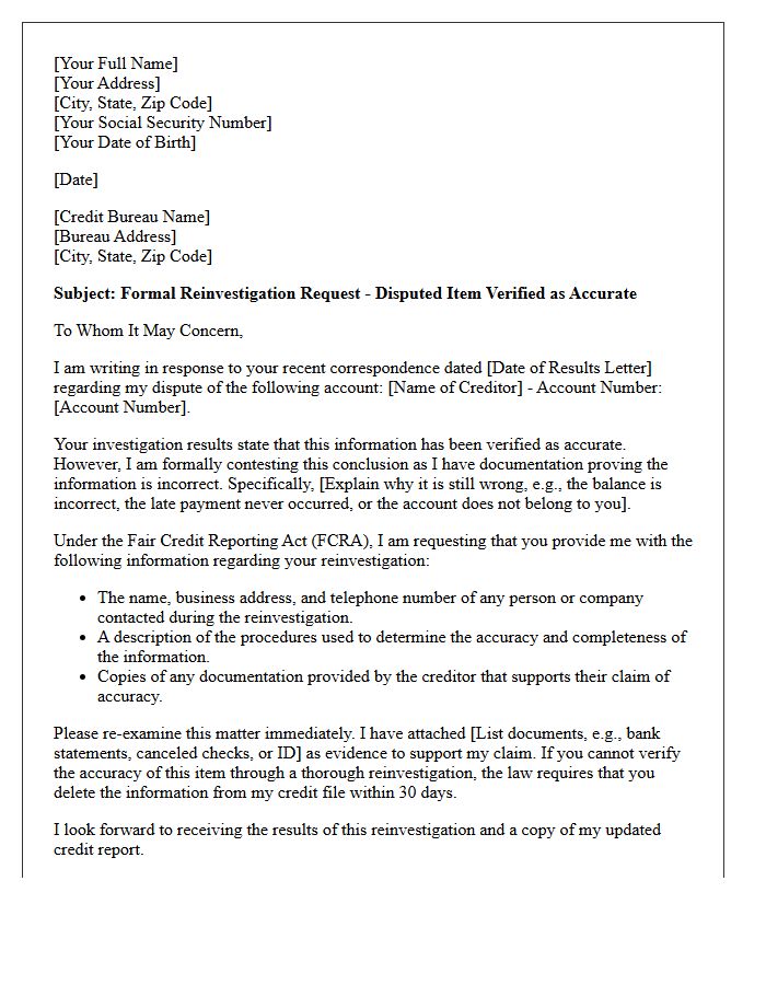 Credit Bureau Dispute Investigation Results Verified Accurate Letter
