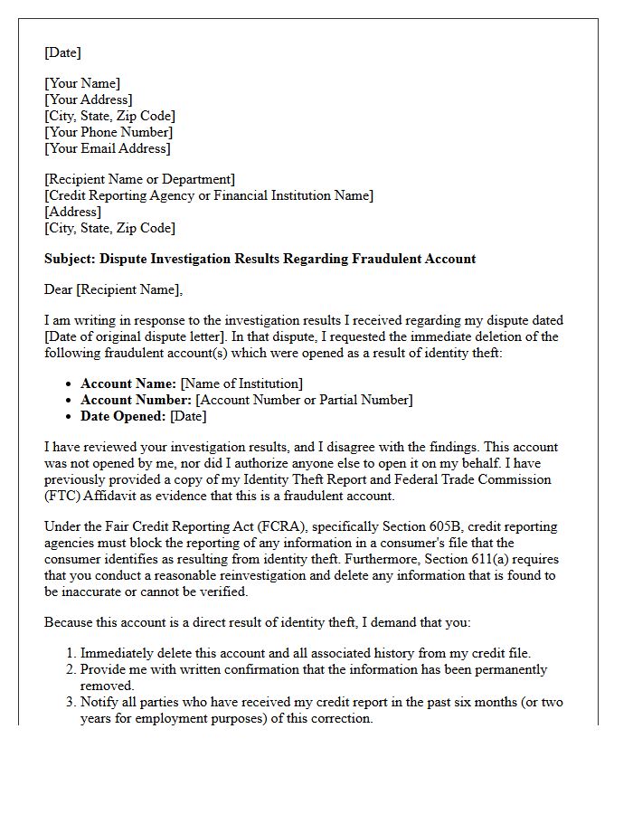 Fraudulent Account Deletion Dispute Investigation Results Letter