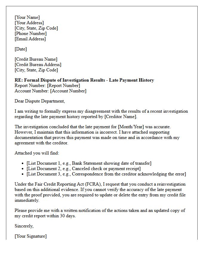 Late Payment History Update Dispute Investigation Results Letter