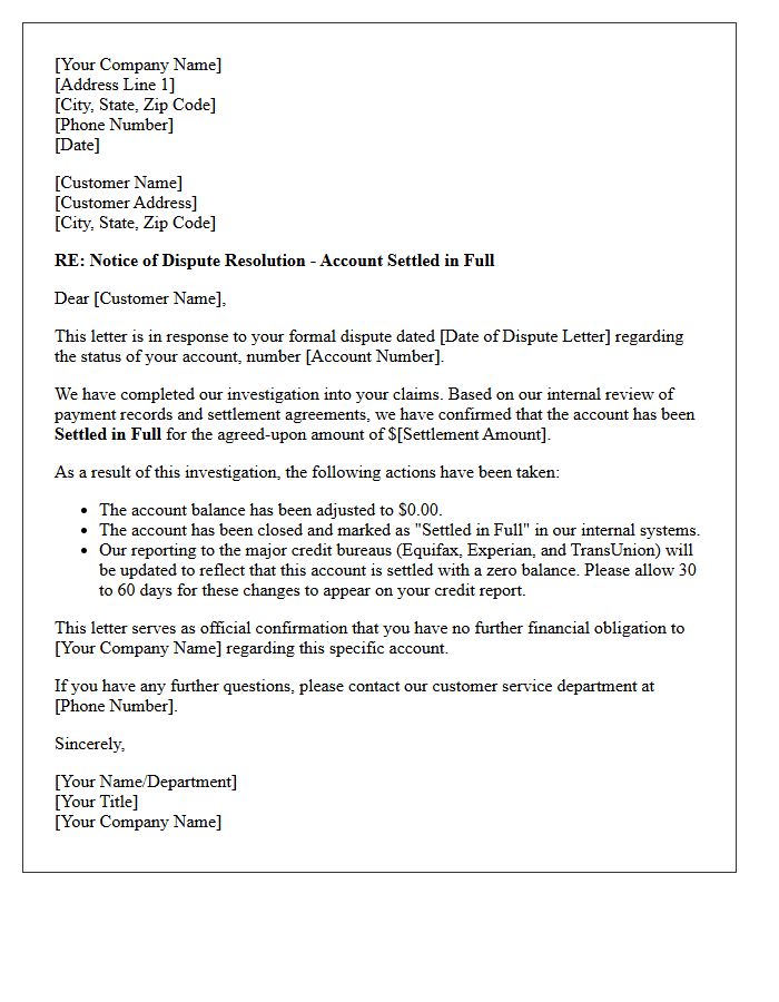 Settled in Full Dispute Investigation Resolution Letter