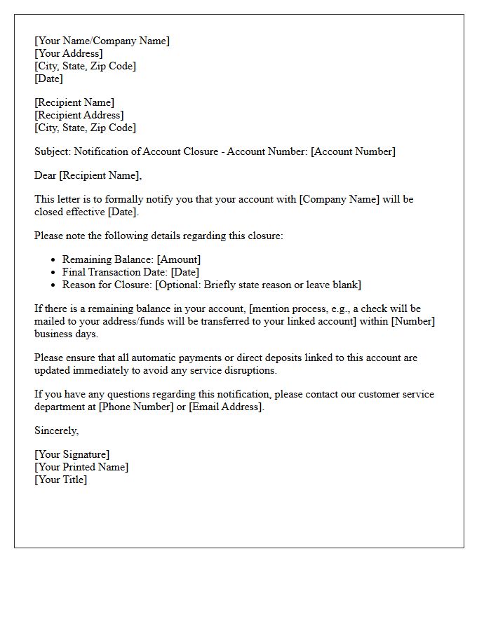 Account Closure Notification Letter