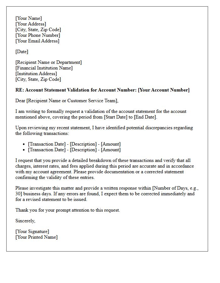 Account Statement Validation Letter