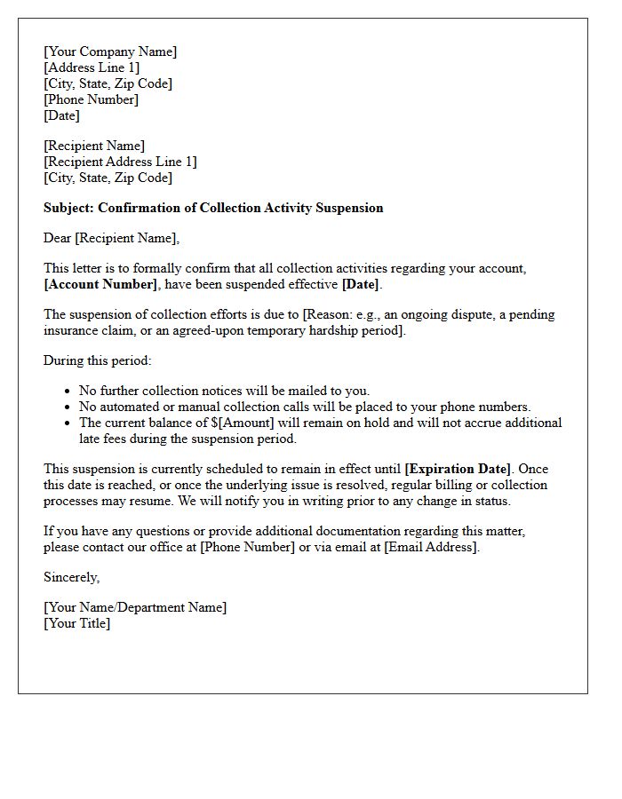 Collection Suspension Confirmation Letter