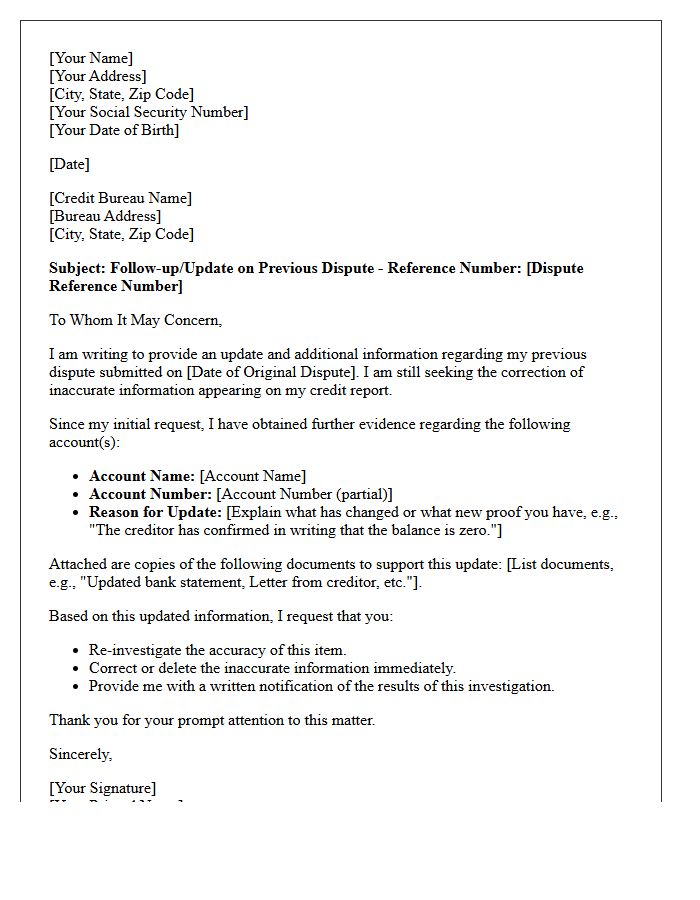 Credit Reporting Dispute Update Letter