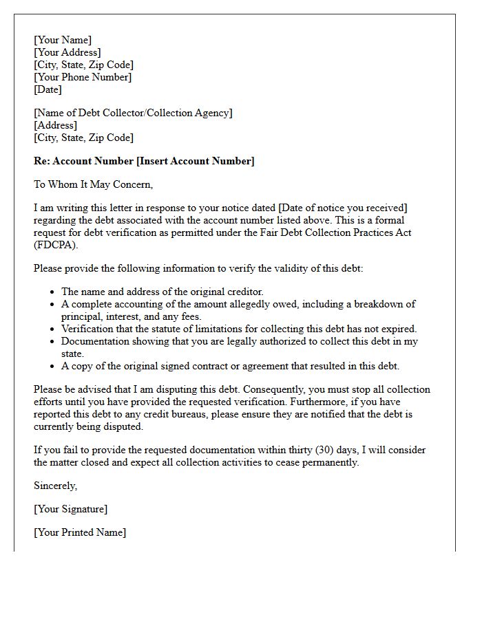 Debt Verification Response Letter