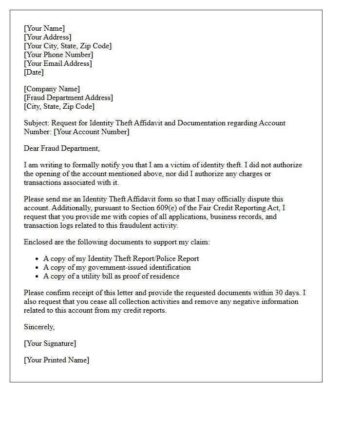 Identity Theft Affidavit Request Letter