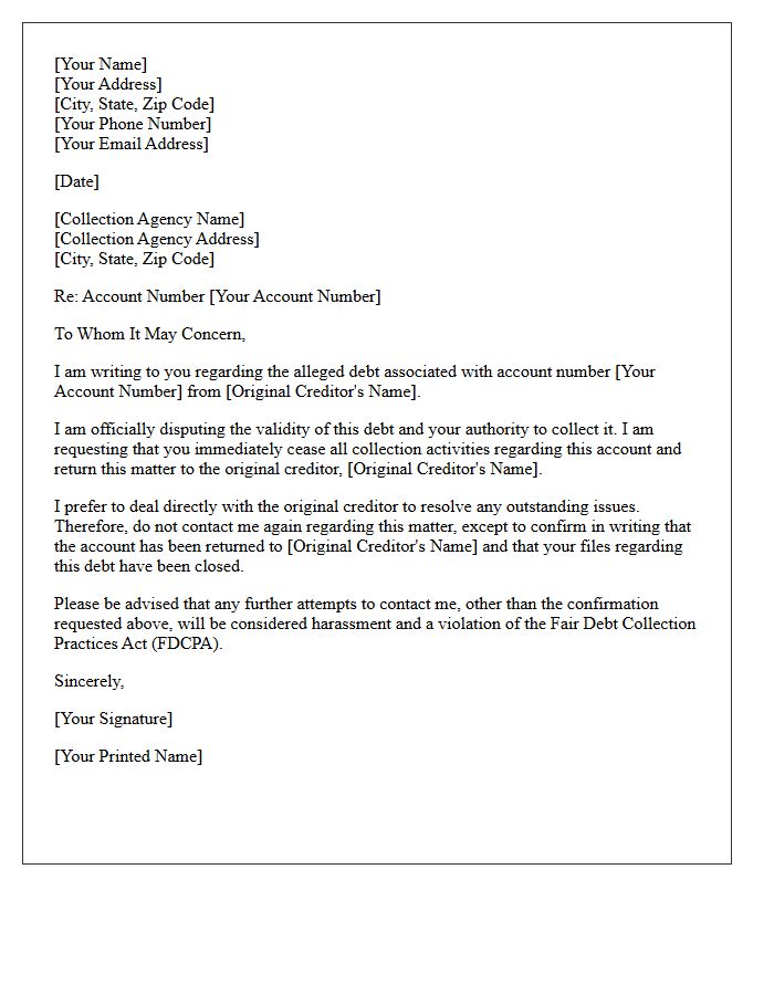 Return to Original Creditor Letter