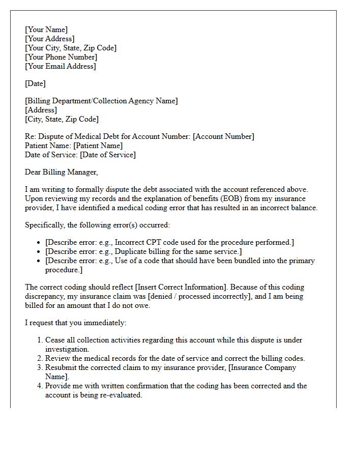 Medical Debt Dispute Investigation Coding Error Correction Letter