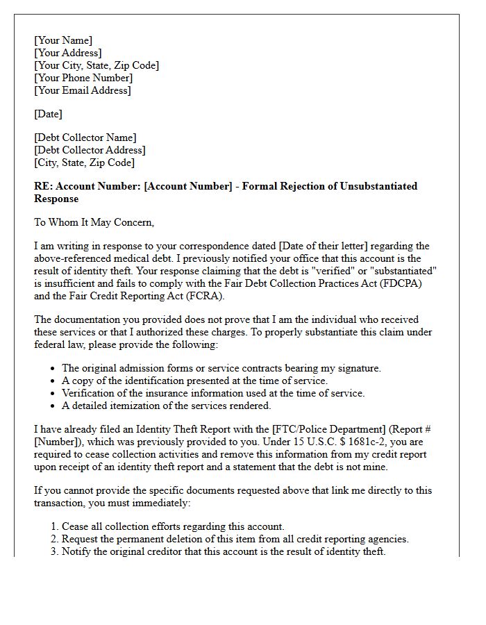 Medical Debt Investigation Identity Theft Unsubstantiated Response Letter