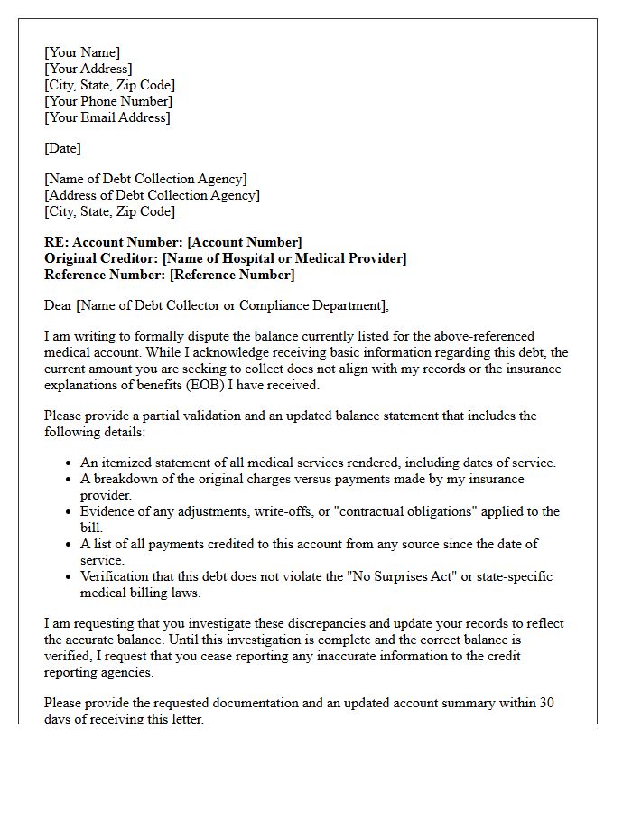 Medical Debt Investigation Partial Validation and Balance Update Letter