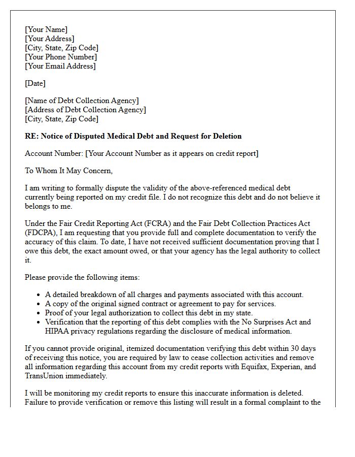 Notice of Disputed Medical Debt Insufficient Documentation Deletion Letter