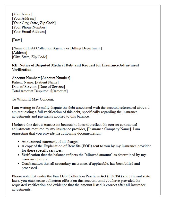 Notice of Disputed Medical Debt Insurance Adjustment Verification Letter