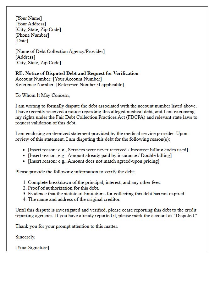 Notice of Disputed Medical Debt Provider Itemized Statement Enclosed Letter