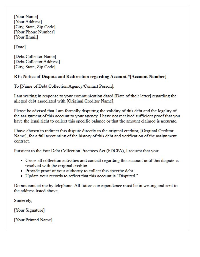 Notification Letter Redirecting Debt Assignment Dispute to Original Creditor