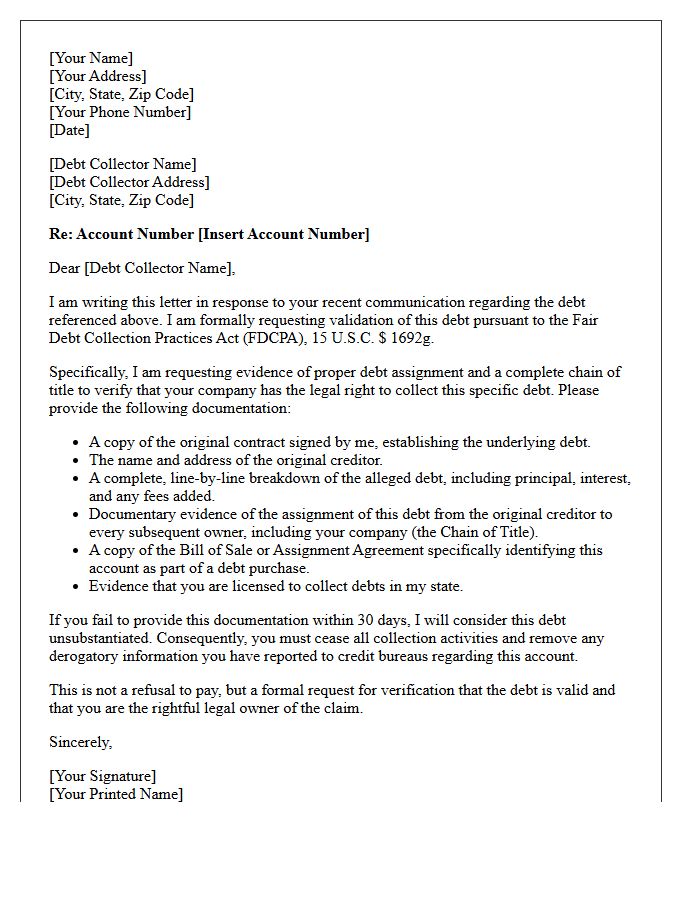 Validation Letter Verifying Proper Debt Assignment and Chain of Title