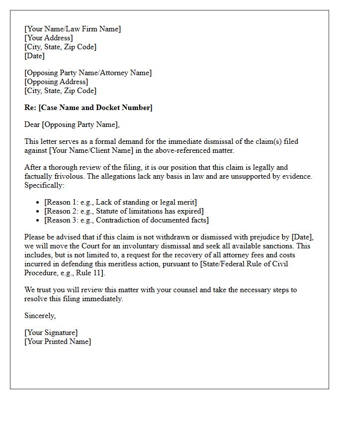Frivolous Claim Dismissal Letter