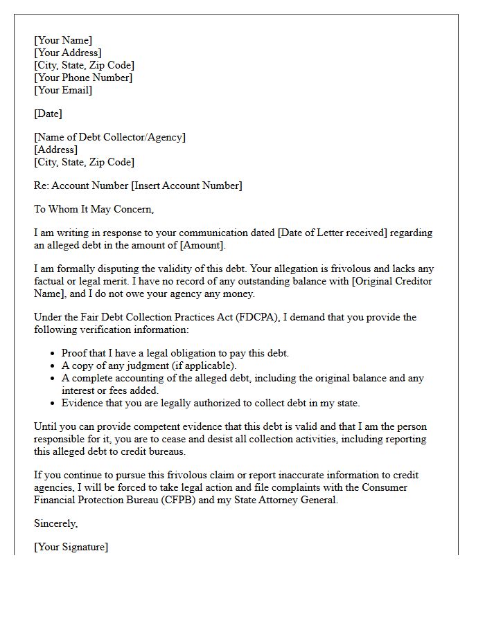 Frivolous Debt Allegation Rejection Letter