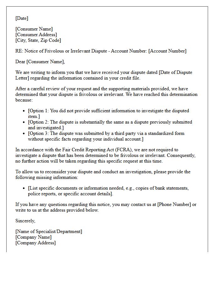 Letter of Frivolous Dispute Determination