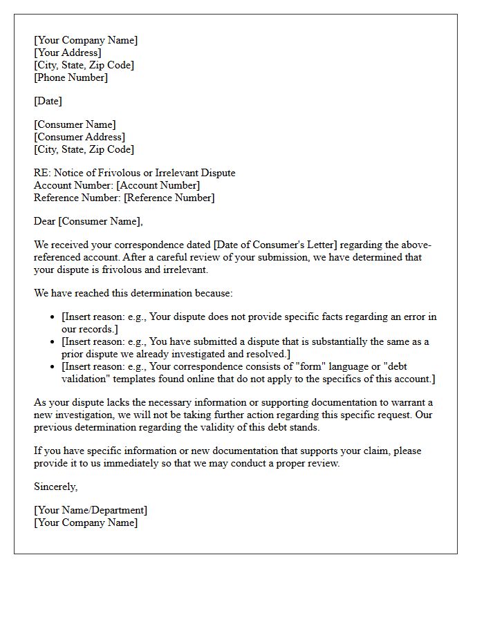 Letter Rejecting Frivolous Debt Dispute