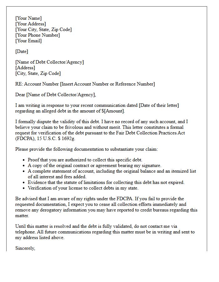 Response Letter to Frivolous Debt Allegation