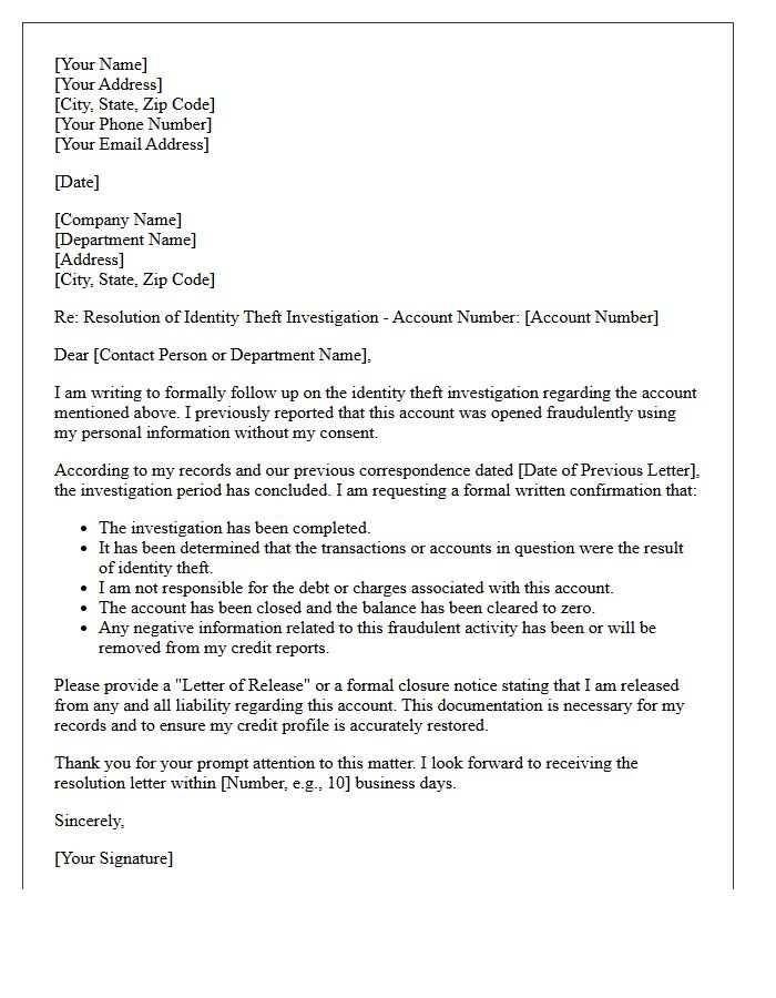 Identity Theft Investigation Resolution Letter