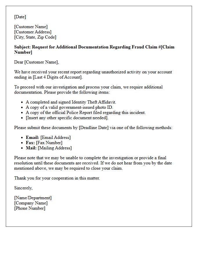 Request for Additional Fraud Documentation Letter