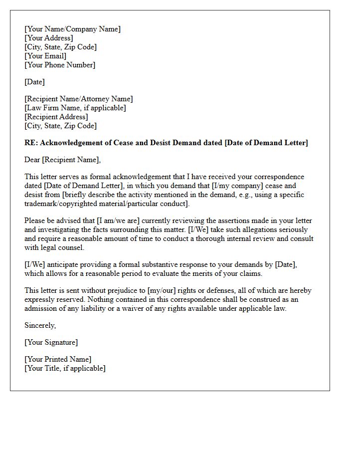 Pre-Litigation Letter Acknowledging Cease and Desist Demand