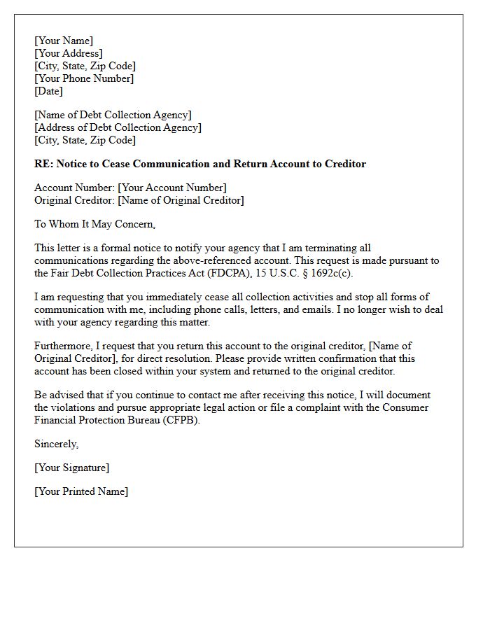 Debt Collection Termination and Return to Creditor Letter
