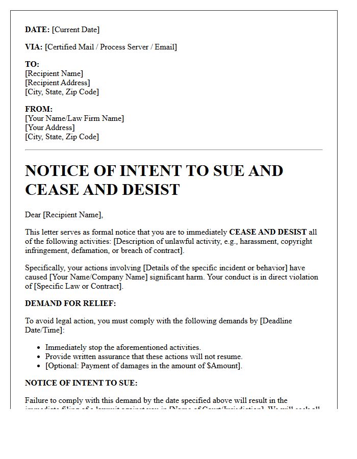 Notice of Intent to Sue and Cease and Desist Receipt Letter