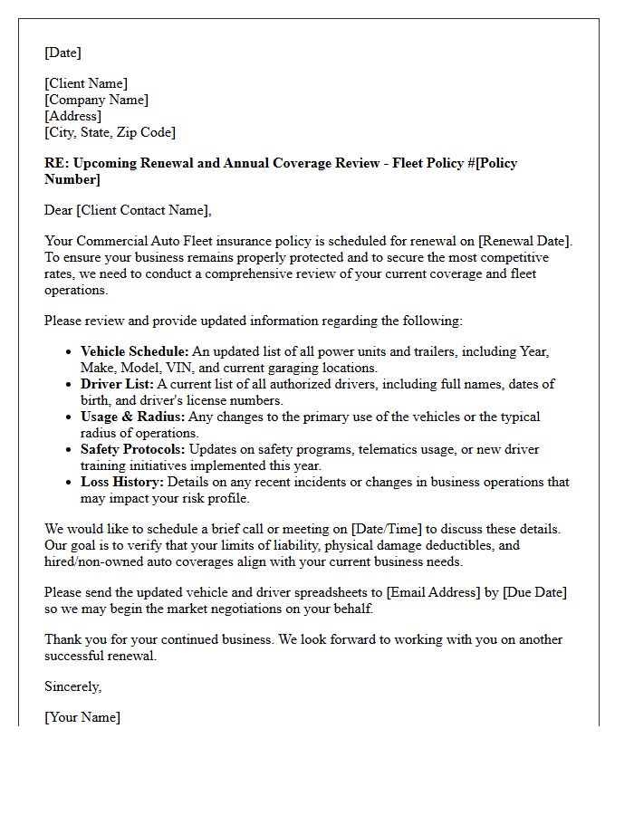 Coverage Review Commercial Auto Fleet Renewal Letter