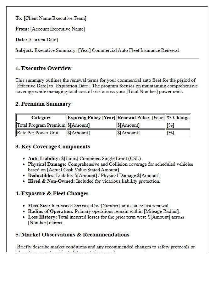 Executive Summary Commercial Auto Fleet Renewal Letter