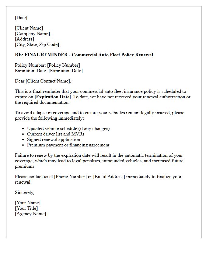 Final Reminder Commercial Auto Fleet Renewal Letter