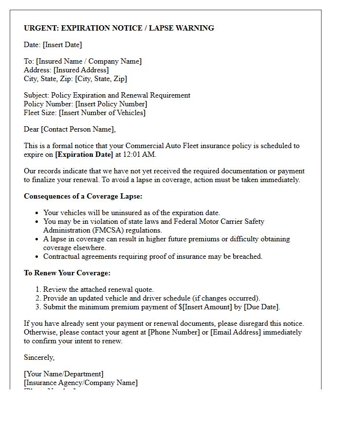 Lapse Warning Commercial Auto Fleet Renewal Letter