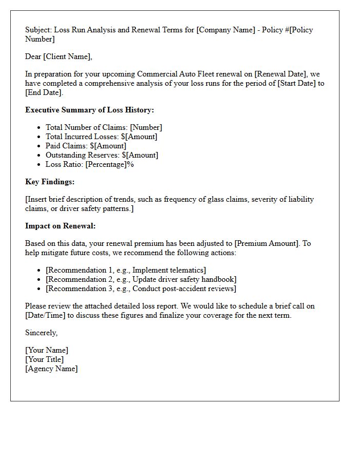 Loss Run Analysis Commercial Auto Fleet Renewal Letter