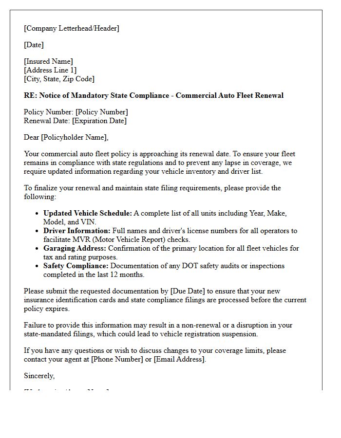 State Compliance Commercial Auto Fleet Renewal Letter