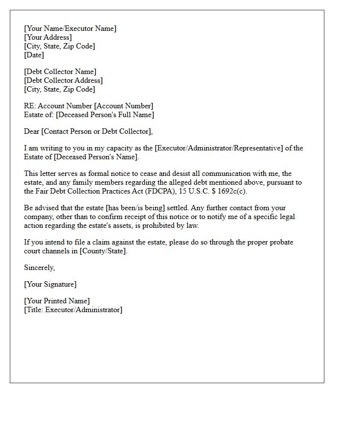 Debt Collection Cease And Desist Acknowledgment Letter For Estate