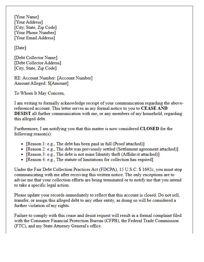 Cease and Desist Receipt and Debt Closure Letter