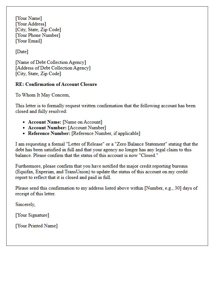 Collection Account Closure Confirmation Letter