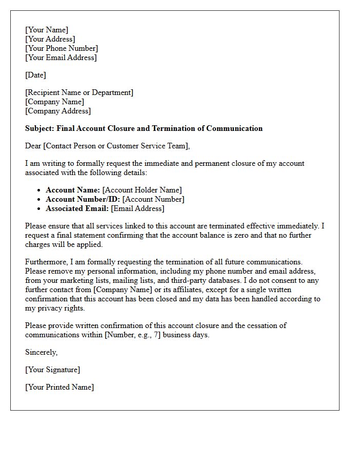 Final Account Closure and Communication Termination Letter